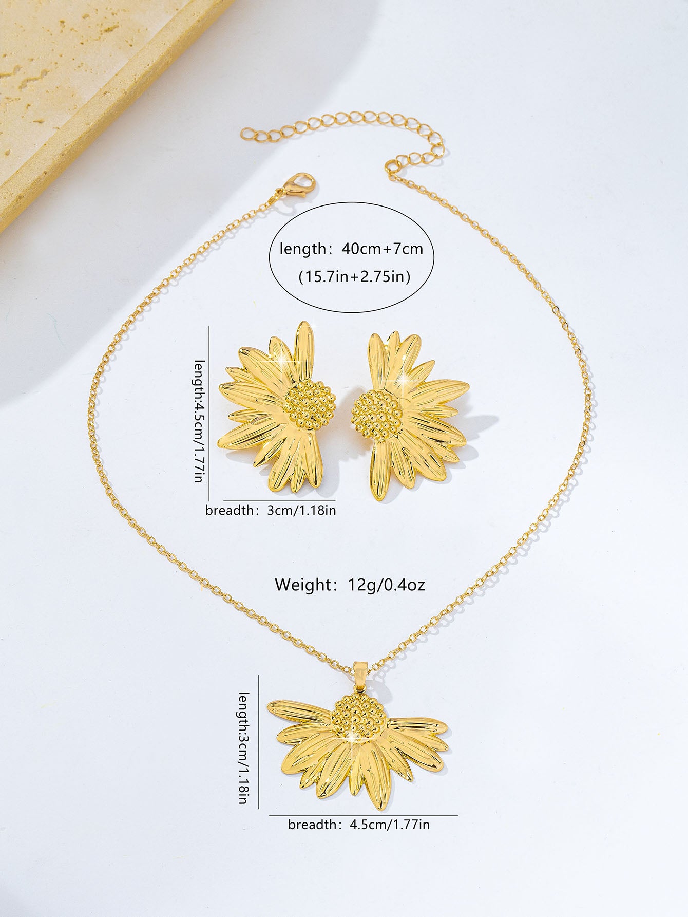 Bohemian Flowers Jewelry Set For Women With KC Golden Plated 0.03µm Finish Featuring Three-Dimensional Design And Cable Chain