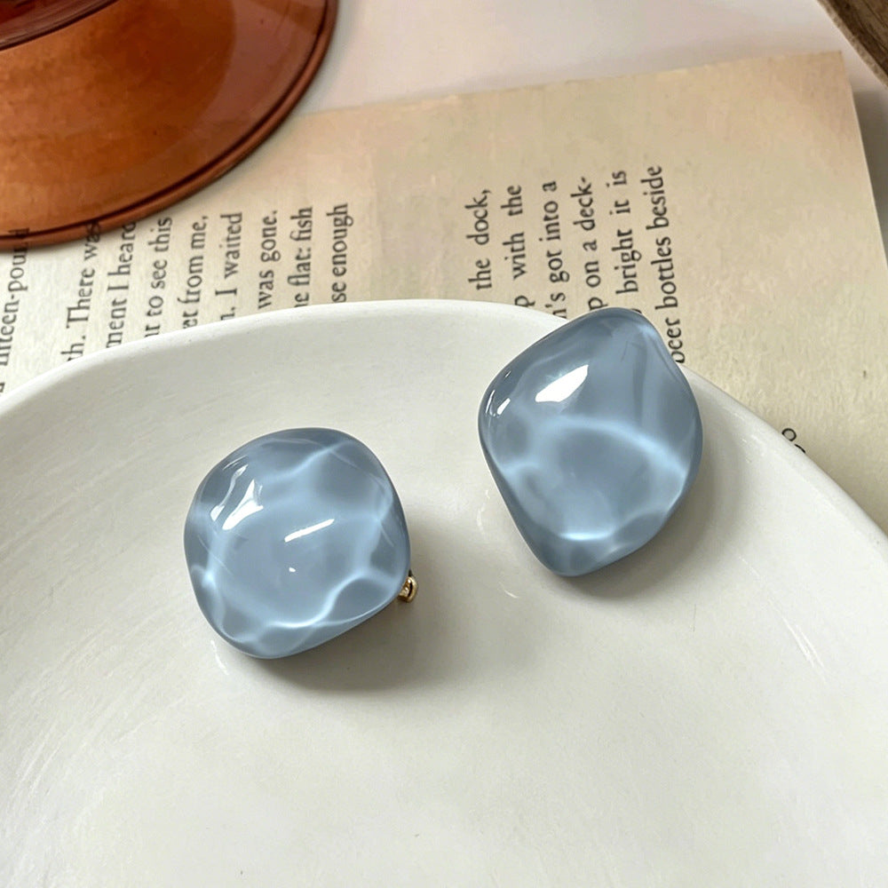 Handmade Blue Resin Waves Clip Earrings For Women In Simple Style