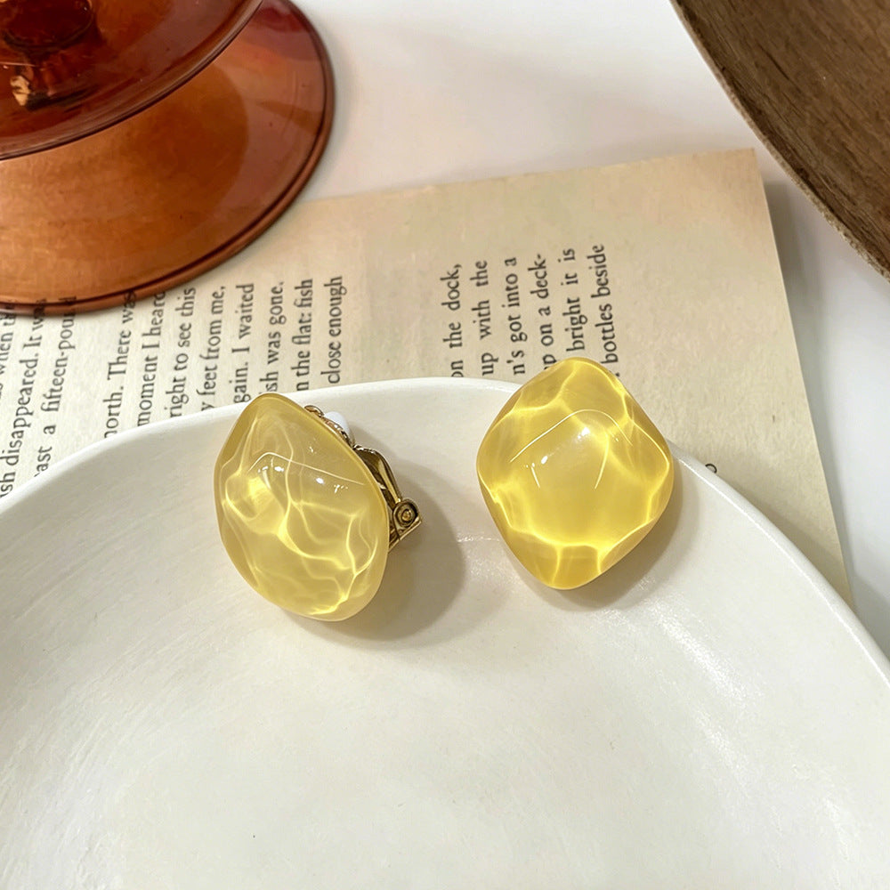 Handmade Blue Resin Waves Clip Earrings For Women In Simple Style