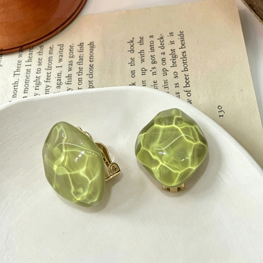 Handmade Blue Resin Waves Clip Earrings For Women In Simple Style