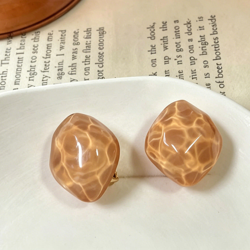 Handmade Blue Resin Waves Clip Earrings For Women In Simple Style