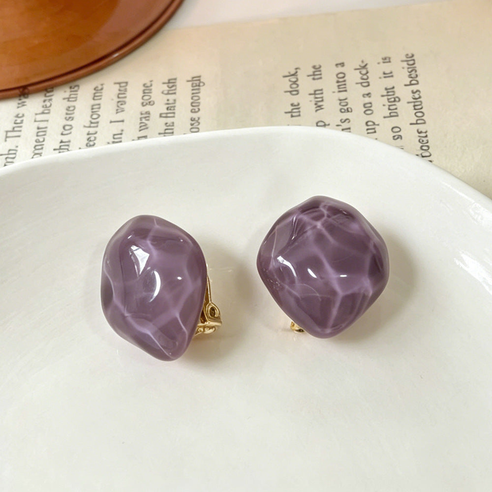 Handmade Blue Resin Waves Clip Earrings For Women In Simple Style