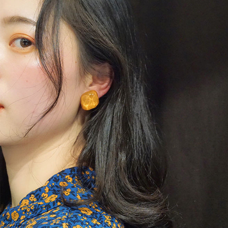 Handmade Blue Resin Waves Clip Earrings For Women In Simple Style