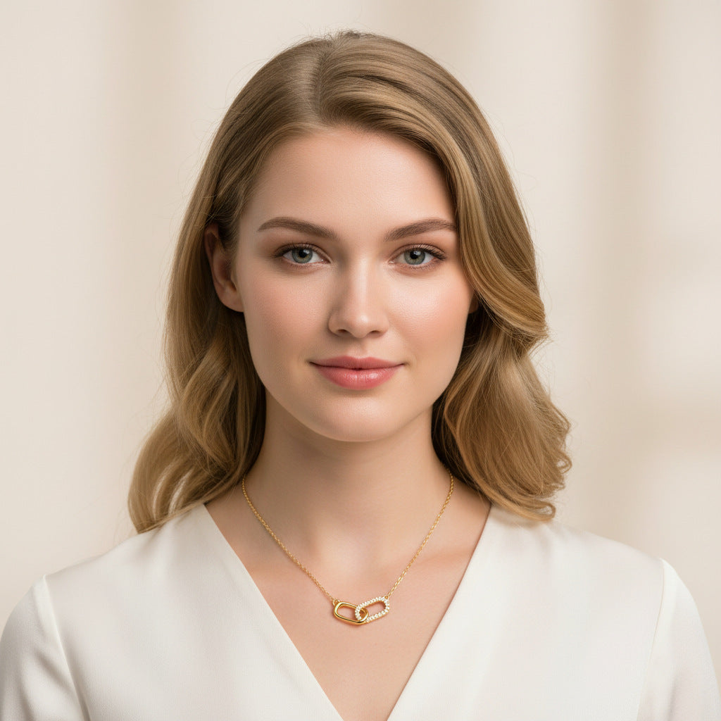 Gold Paper Clip Choker Necklace For Women In Simple Style With Copper And Rhinestones Featuring Paperclip Chain