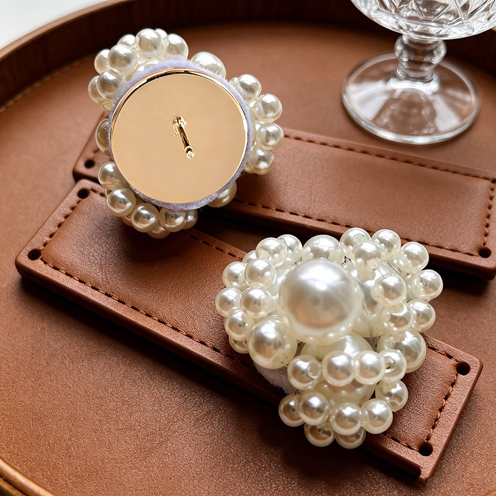 Luxurious Handmade Flowers Clip Earrings For Women With Imitation Pearl, Perfect For Wedding
