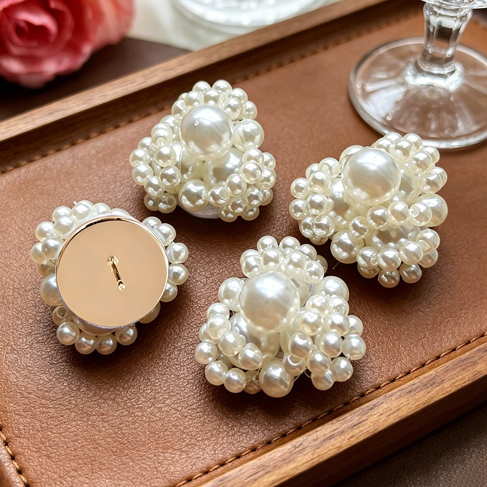 Luxurious Handmade Flowers Clip Earrings For Women With Imitation Pearl, Perfect For Wedding