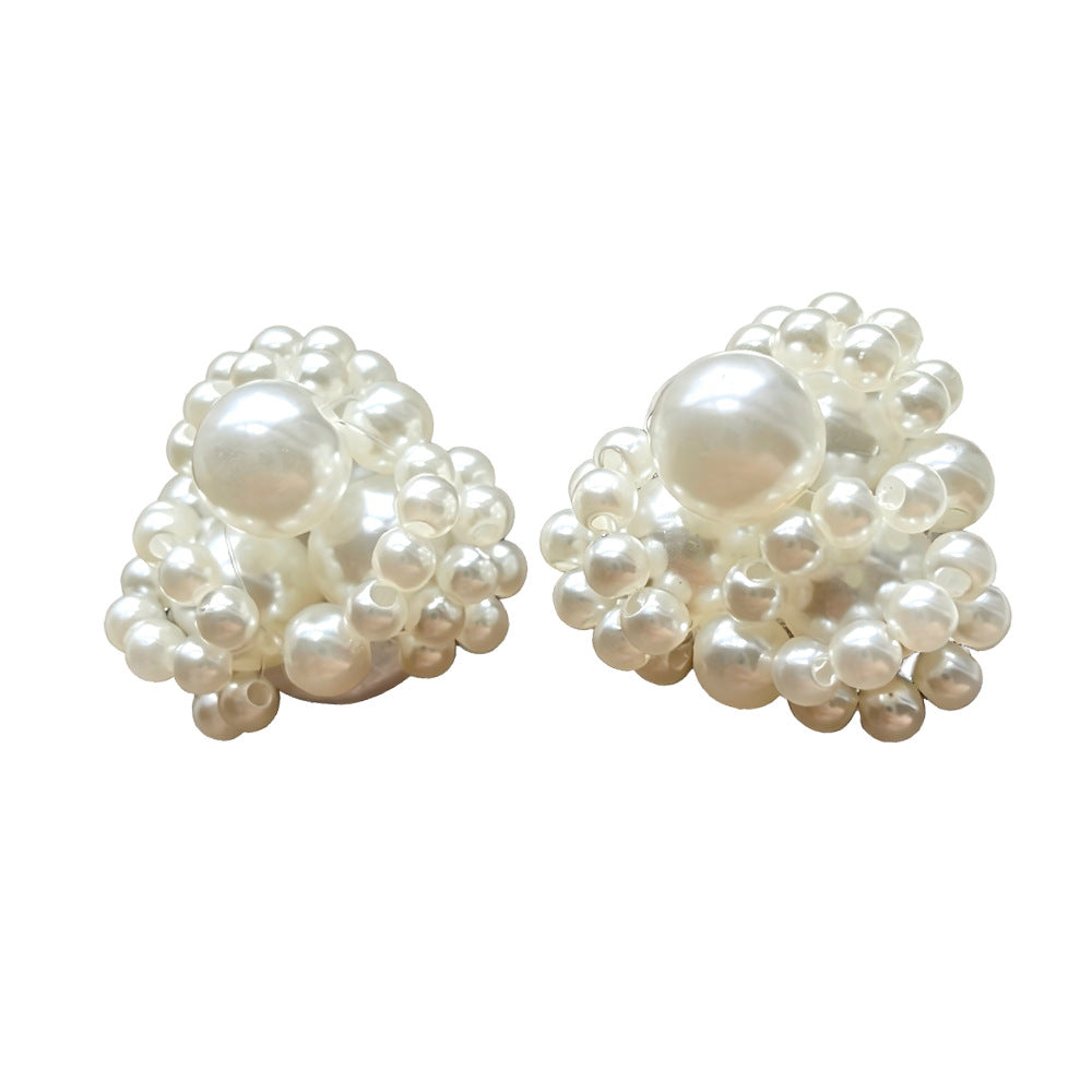 Luxurious Handmade Flowers Clip Earrings For Women With Imitation Pearl, Perfect For Wedding