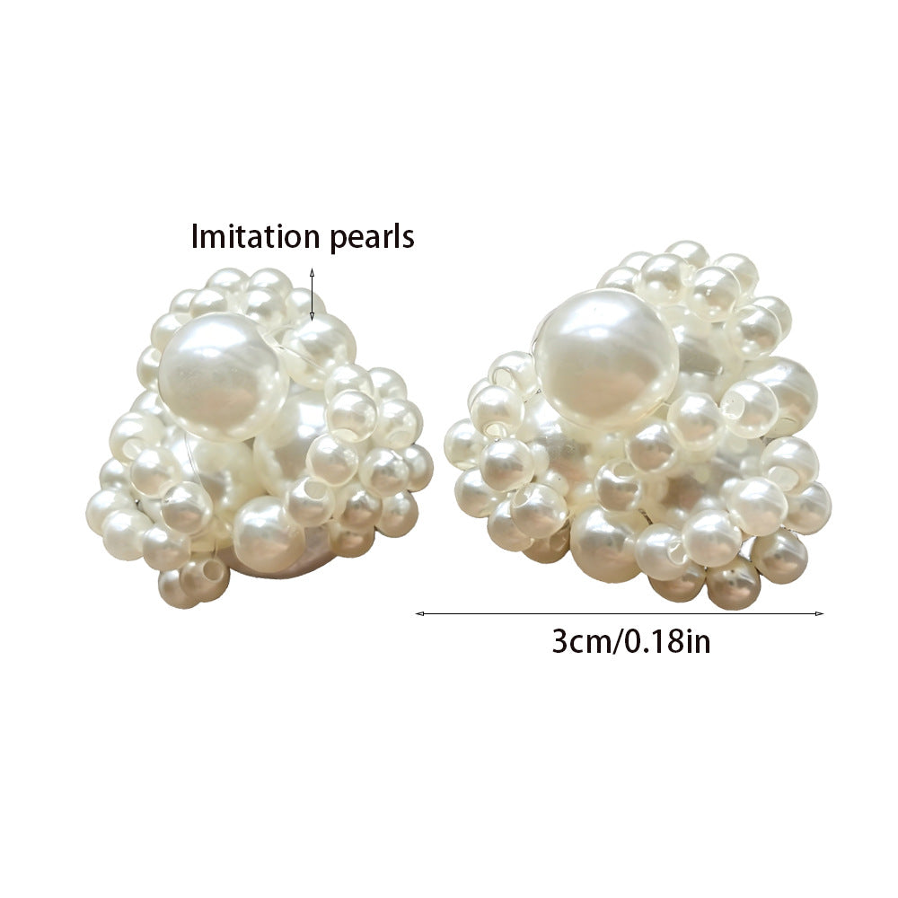 Luxurious Handmade Flowers Clip Earrings For Women With Imitation Pearl, Perfect For Wedding