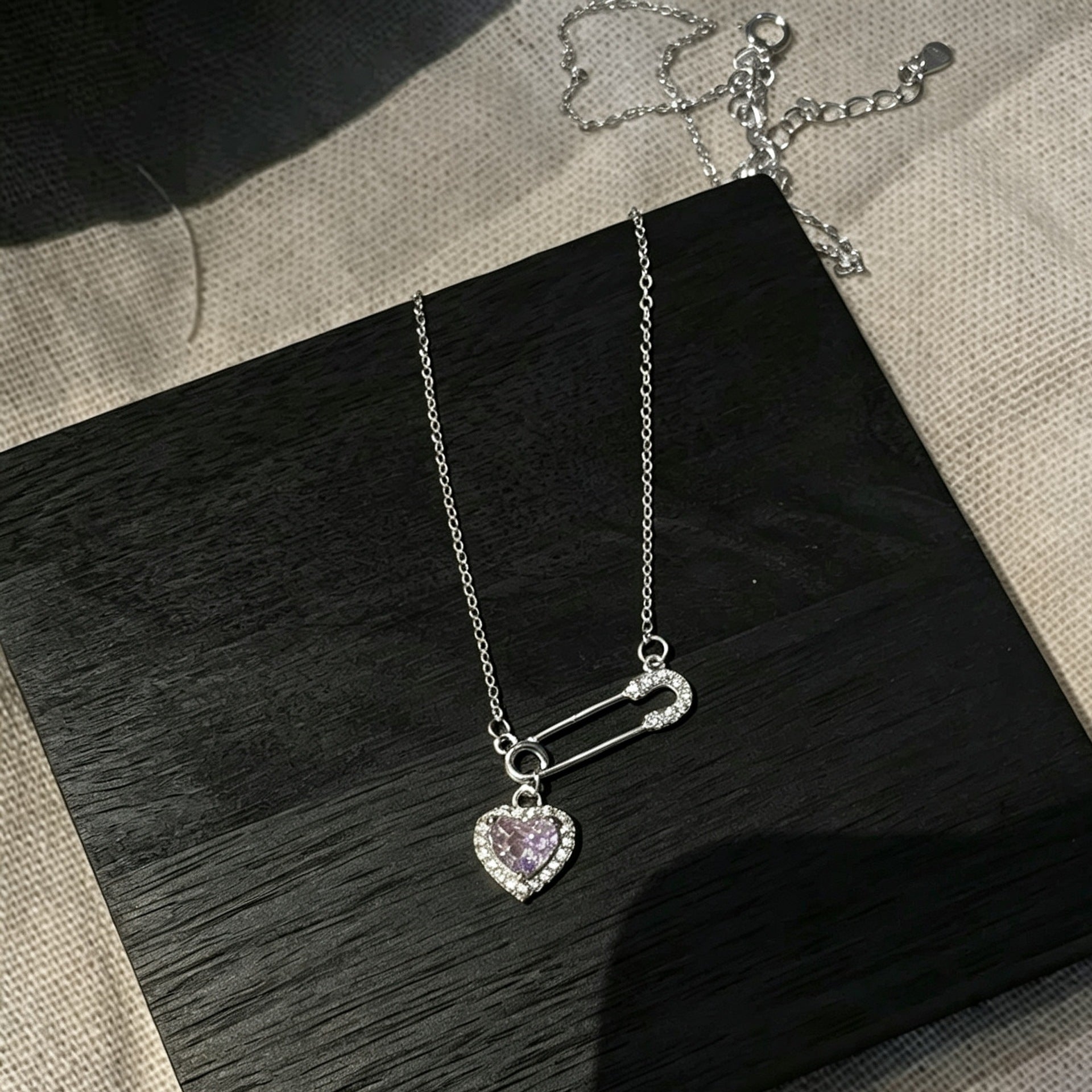 Heart Shape Necklace For Women In Natural Pink Featuring Copper Paperclip Chain And Copper Pendant