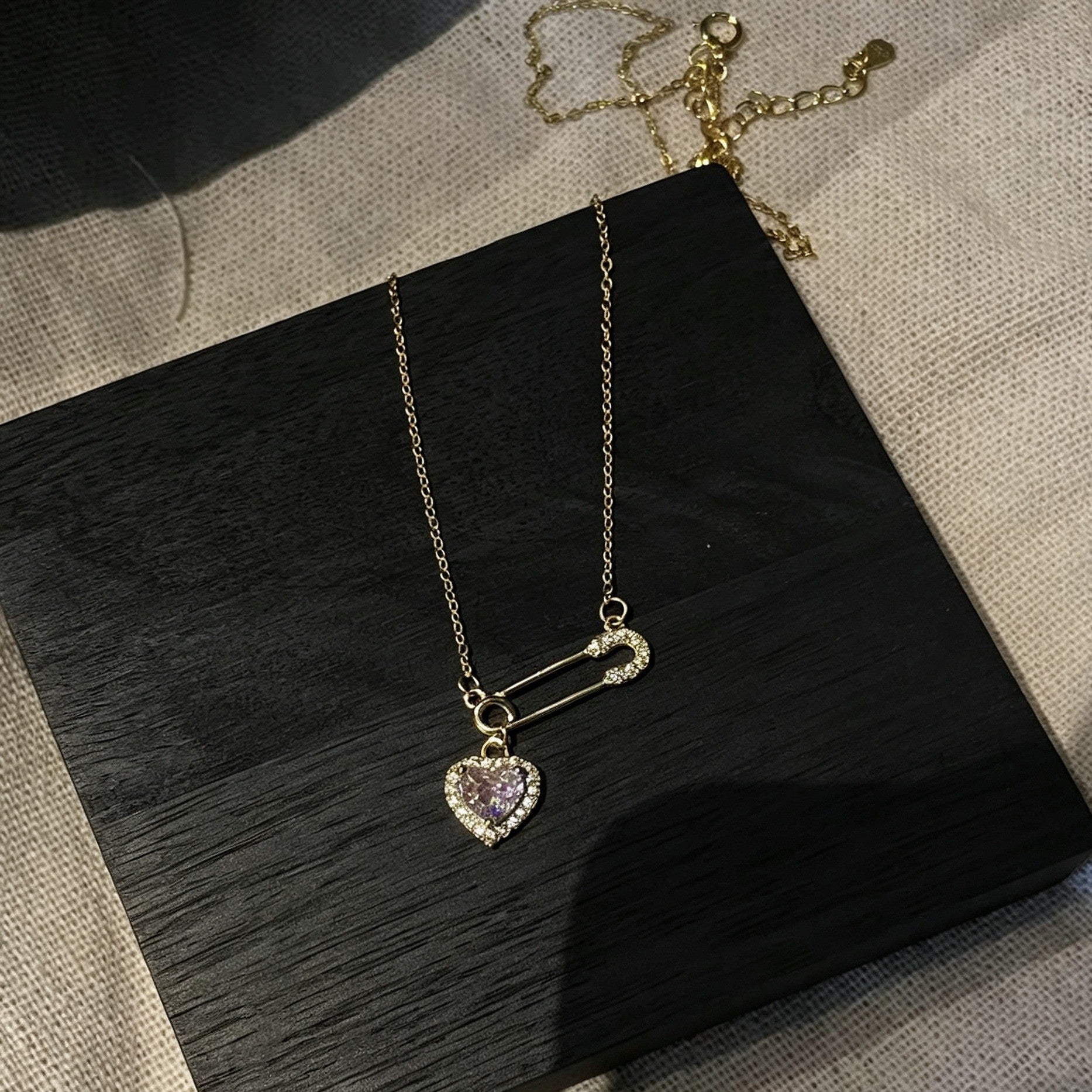 Heart Shape Necklace For Women In Natural Pink Featuring Copper Paperclip Chain And Copper Pendant