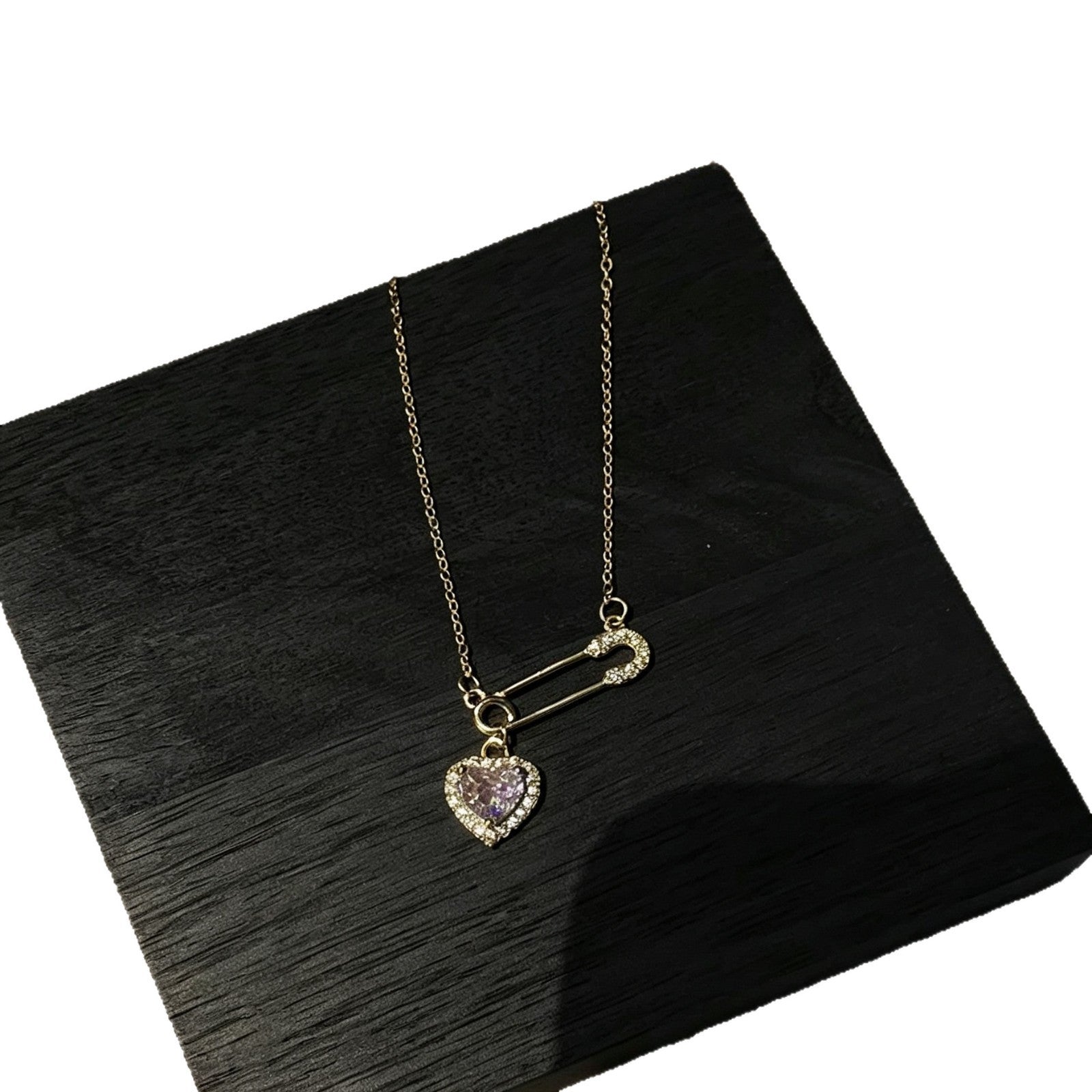 Heart Shape Necklace For Women In Natural Pink Featuring Copper Paperclip Chain And Copper Pendant