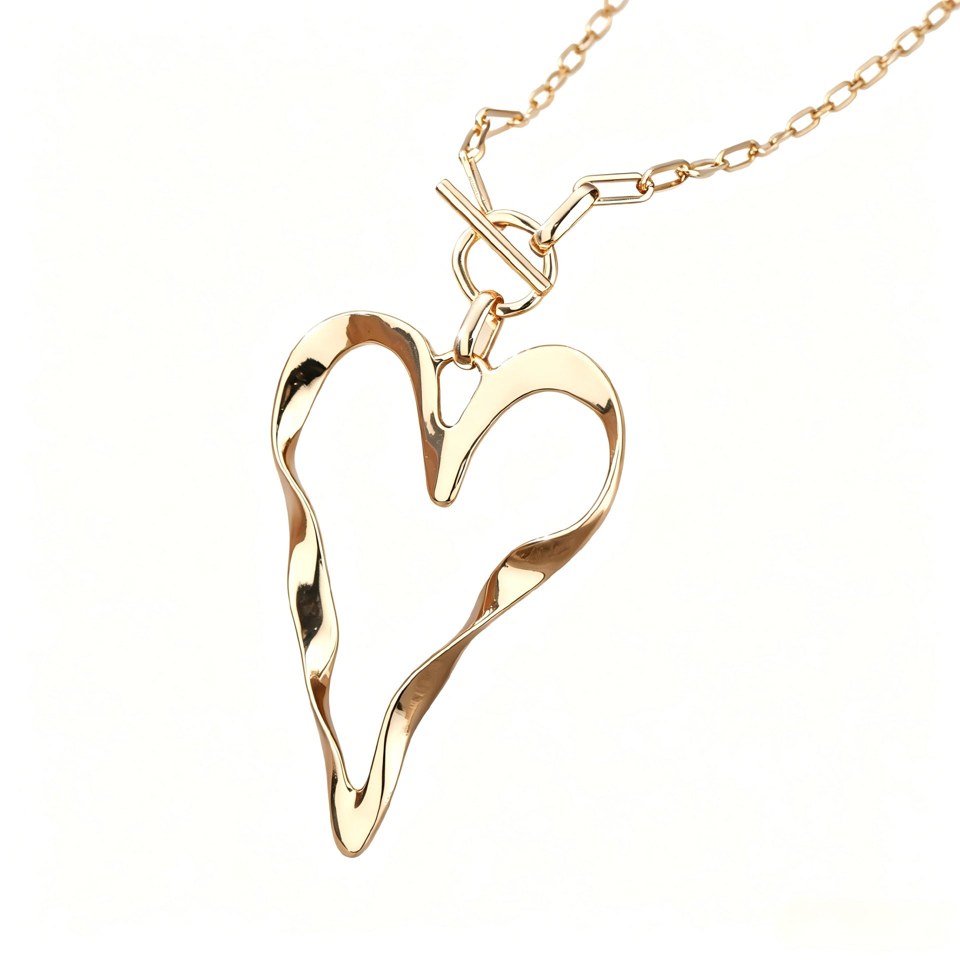 Heart Shape Long Necklace In Gold Featuring Alloy Pendant With Punk Style And Paperclip Chain For Unisex