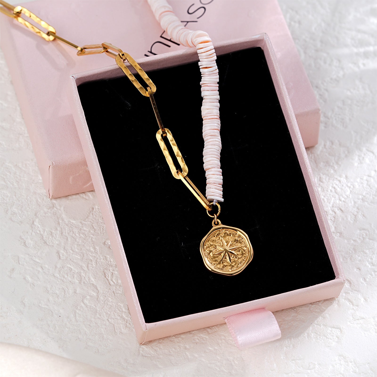Bohemian Shell Necklace For Women With Golden Plated Shell And Paperclip Chain In Gold