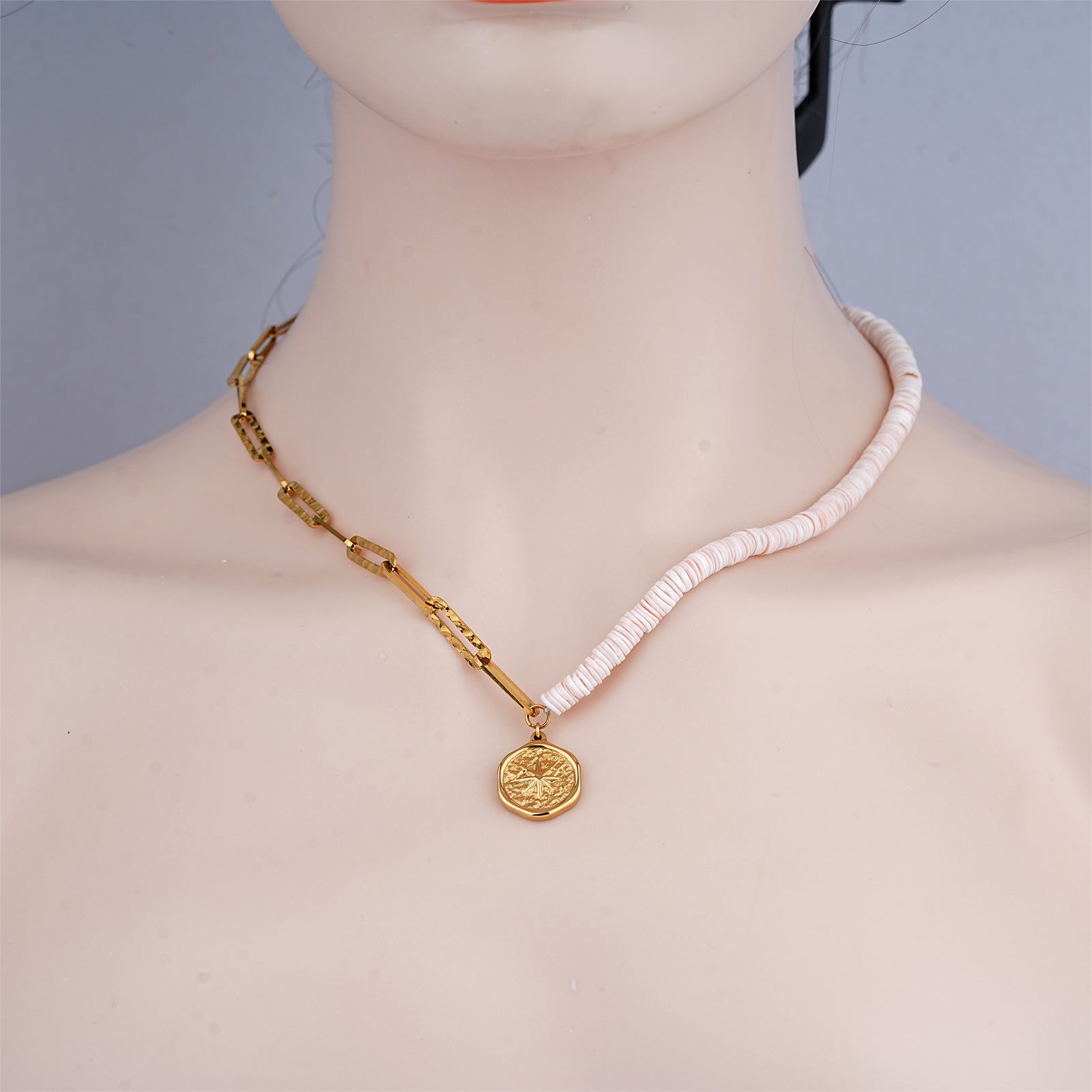 Bohemian Shell Necklace For Women With Golden Plated Shell And Paperclip Chain In Gold