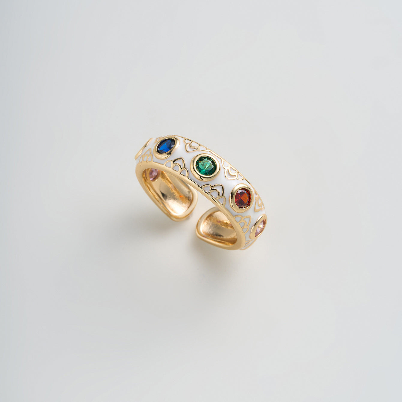 Geometric Enamel Open Rings For Women In Copper With 18K Real Gold Plated Water Plating And Zircon Inlay