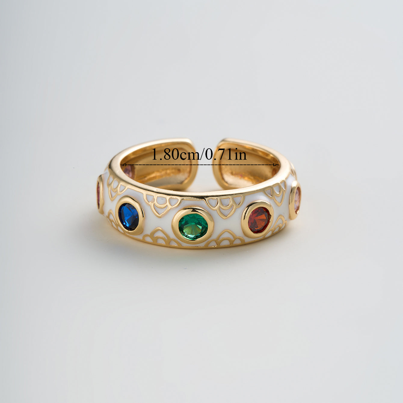 Geometric Enamel Open Rings For Women In Copper With 18K Real Gold Plated Water Plating And Zircon Inlay