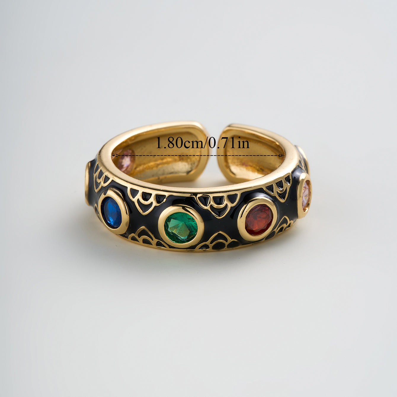 Geometric Enamel Open Rings For Women In Copper With 18K Real Gold Plated Water Plating And Zircon Inlay