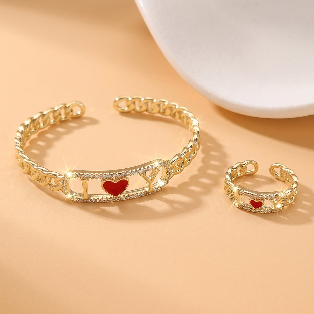 Heart Shape Jewelry Set For Women Featuring Water Plating Craft With Golden Plated Copper And Zircon Inlay