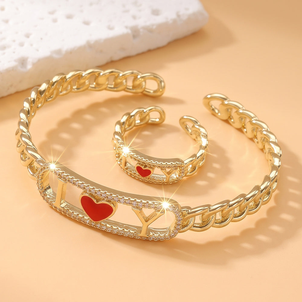 Heart Shape Jewelry Set For Women Featuring Water Plating Craft With Golden Plated Copper And Zircon Inlay