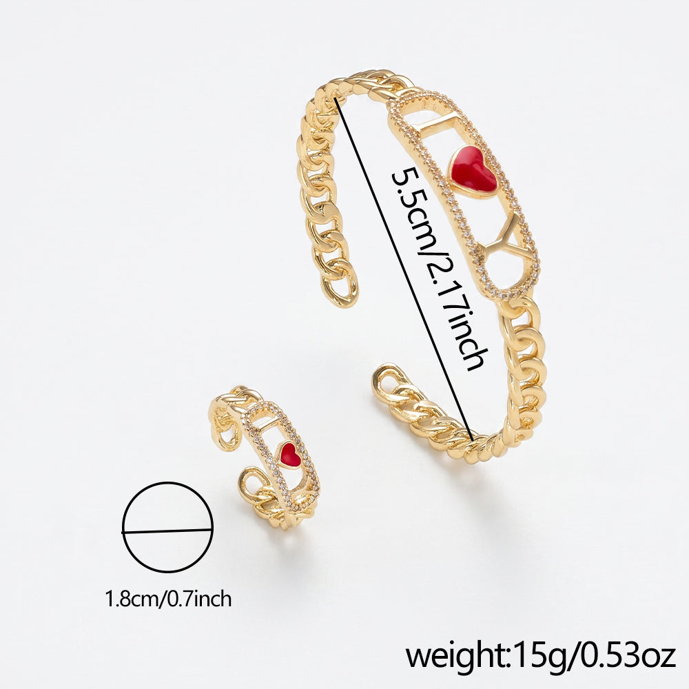 Heart Shape Jewelry Set For Women Featuring Water Plating Craft With Golden Plated Copper And Zircon Inlay