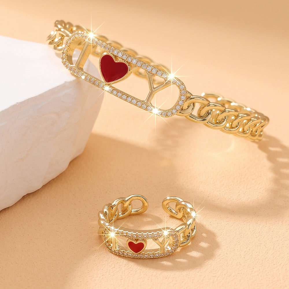 Heart Shape Jewelry Set For Women Featuring Water Plating Craft With Golden Plated Copper And Zircon Inlay