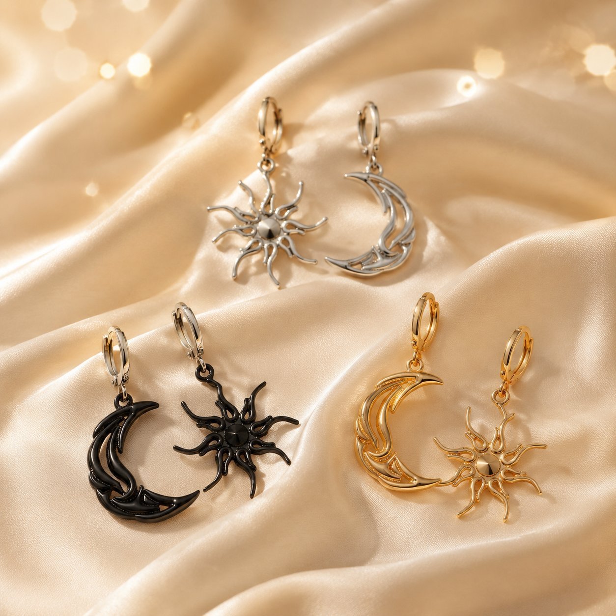 Asymmetrical Sun Earrings In Electroplated Zinc Alloy Featuring Simple Style For Women