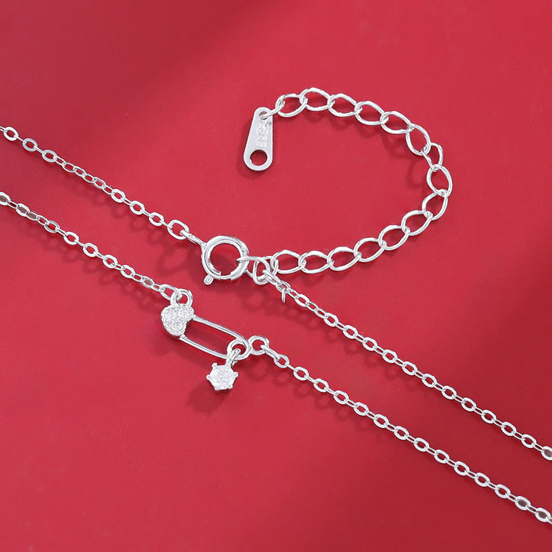 Heart Shape Necklace For Women In Simple Style, 925 Sterling Silver Pendant With Silver Paperclip Chain