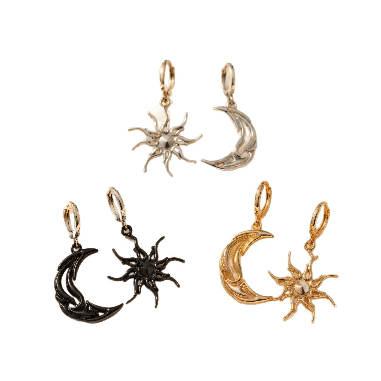 Asymmetrical Sun Earrings In Electroplated Zinc Alloy Featuring Simple Style For Women