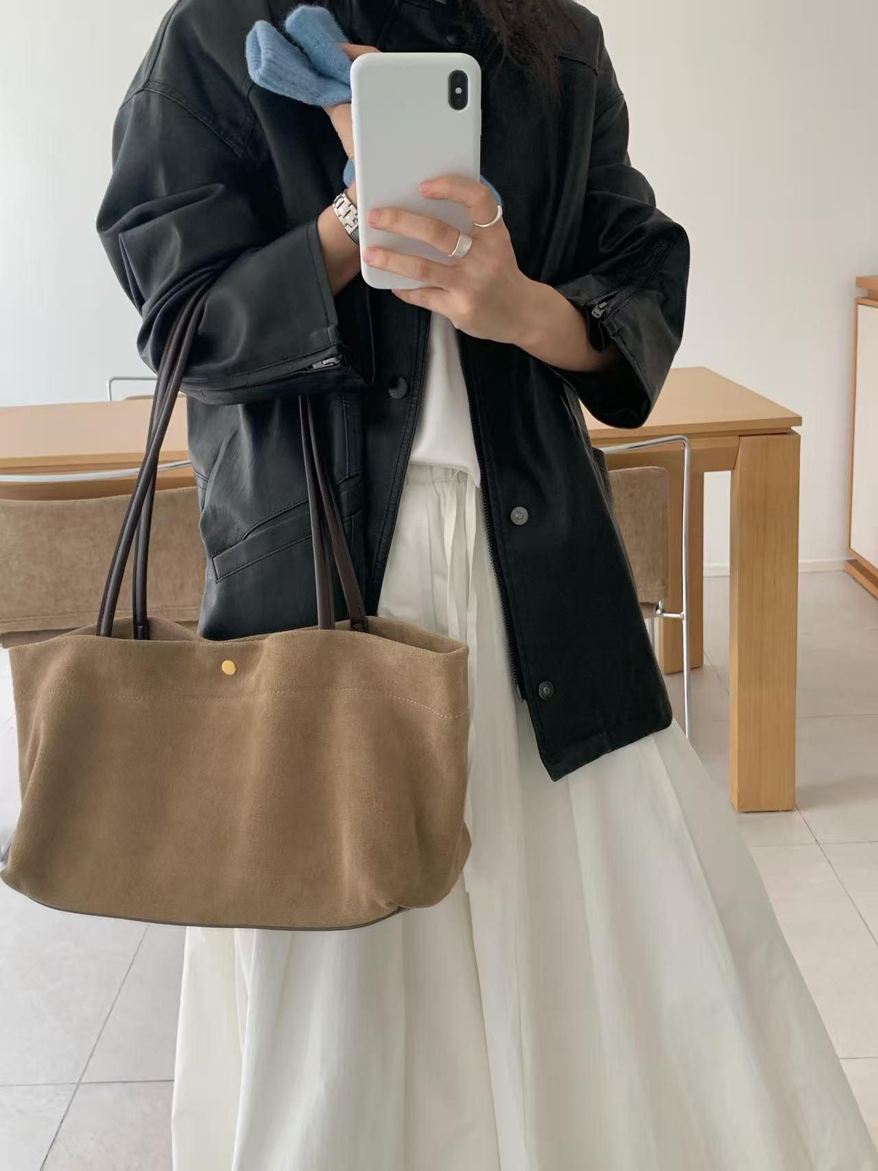 Genuine Leather Tote Bag For Women With Single Shoulder Strap, Large Capacity, Perfect For Autumn