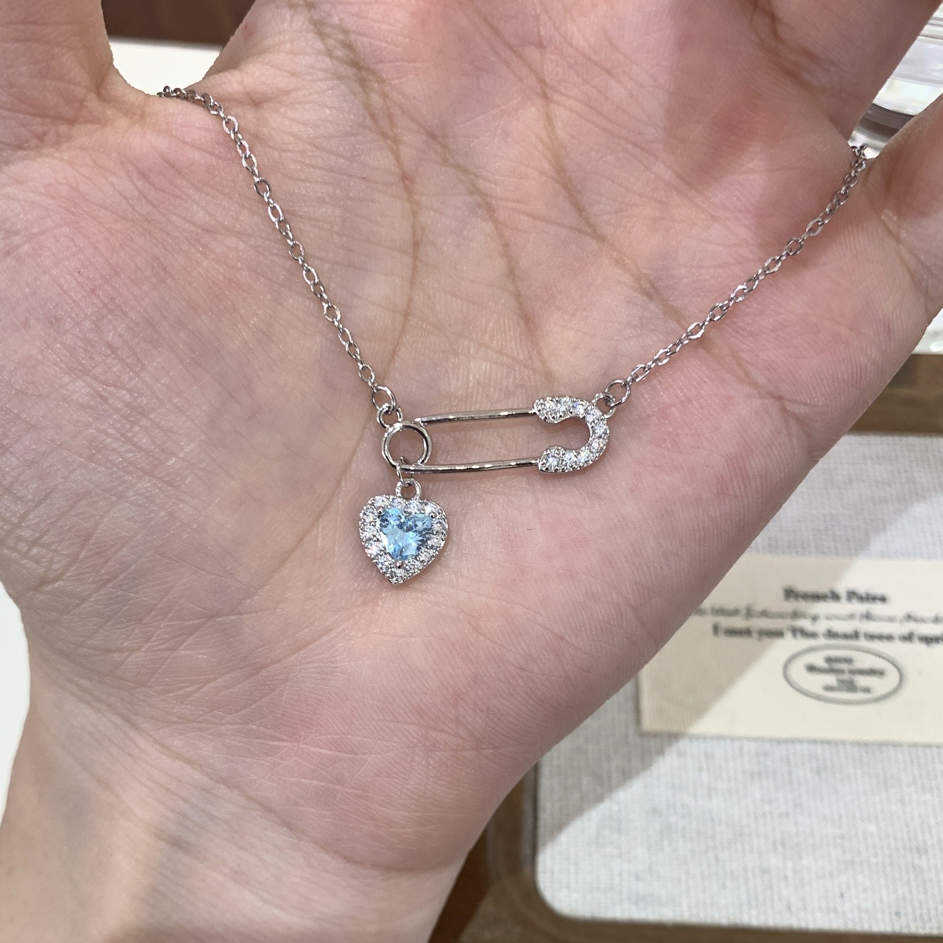 Heart Shape Pendant Necklace For Women In White Titanium Steel With Zircon Inlay And Real Gold Plated Paperclip Chain