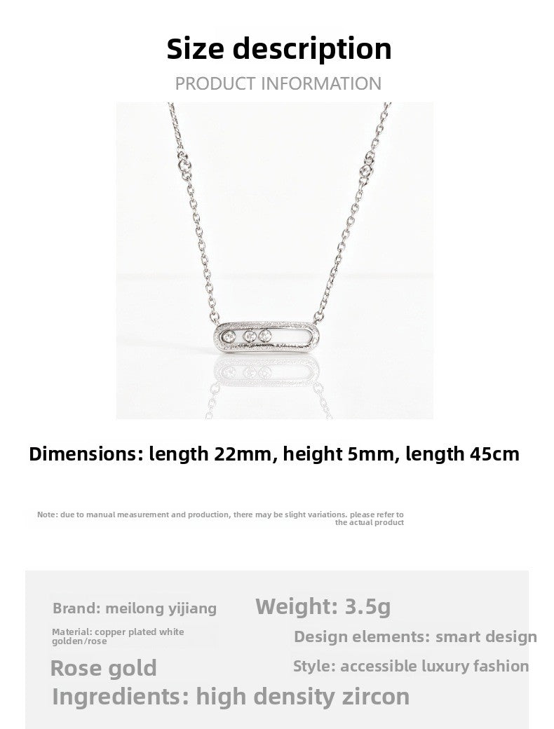 Brushed Rose Gold Paper Clip Necklace For Women In Copper With Zircon Inlay And Paperclip Chain