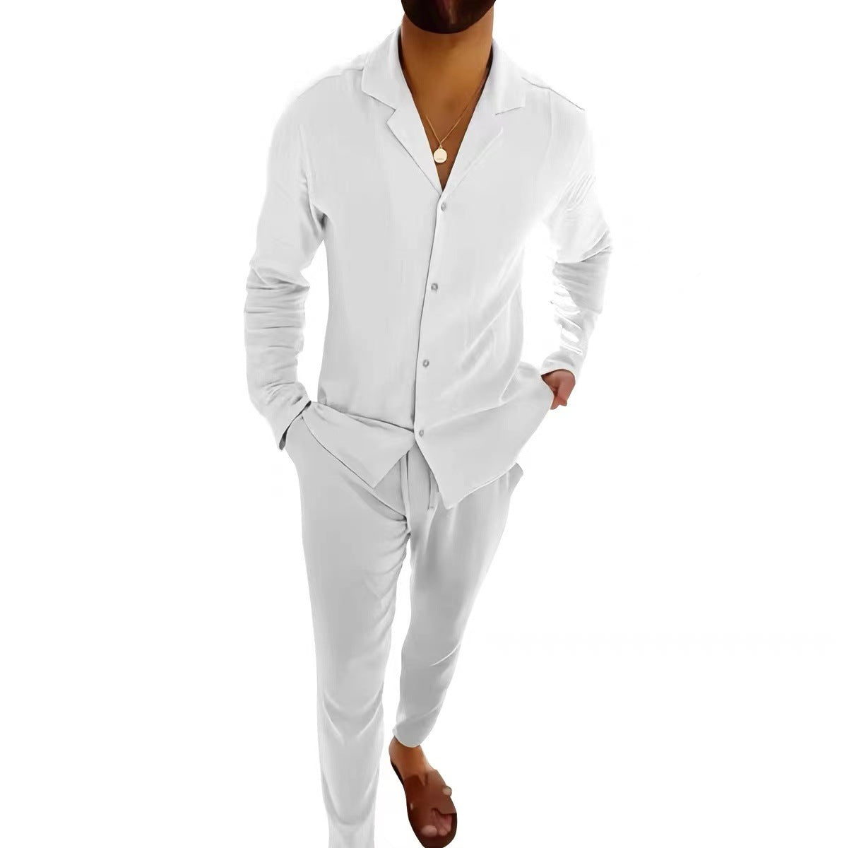 Men's Casual White Cotton Pant Co-ord Set Featuring Comfortable Casual Pants For Everyday Wear