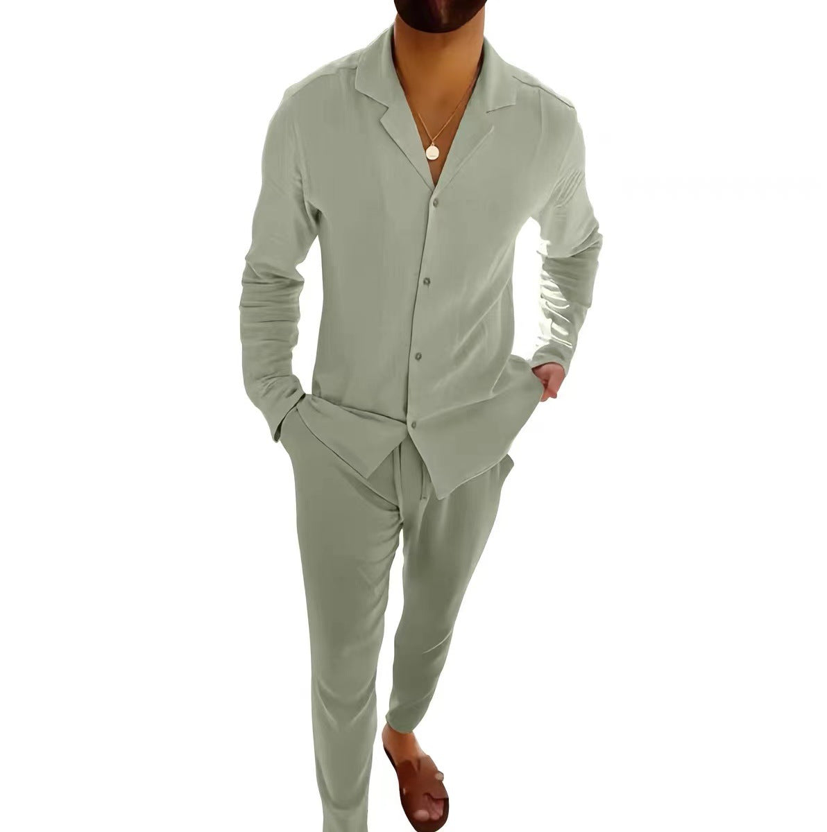 Men's Casual White Cotton Pant Co-ord Set Featuring Comfortable Casual Pants For Everyday Wear