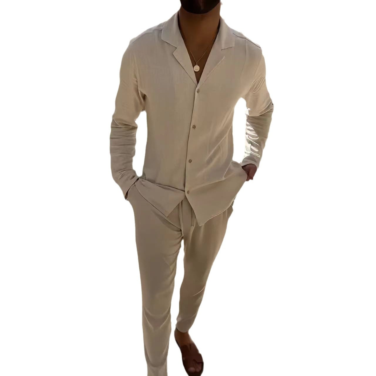 Men's Casual White Cotton Pant Co-ord Set Featuring Comfortable Casual Pants For Everyday Wear