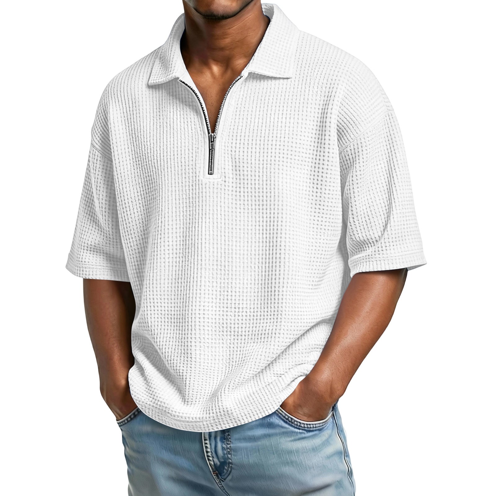 Solid Color Casual Short Sleeve  For Men In Polyester Fabric Featuring Knitted Craft