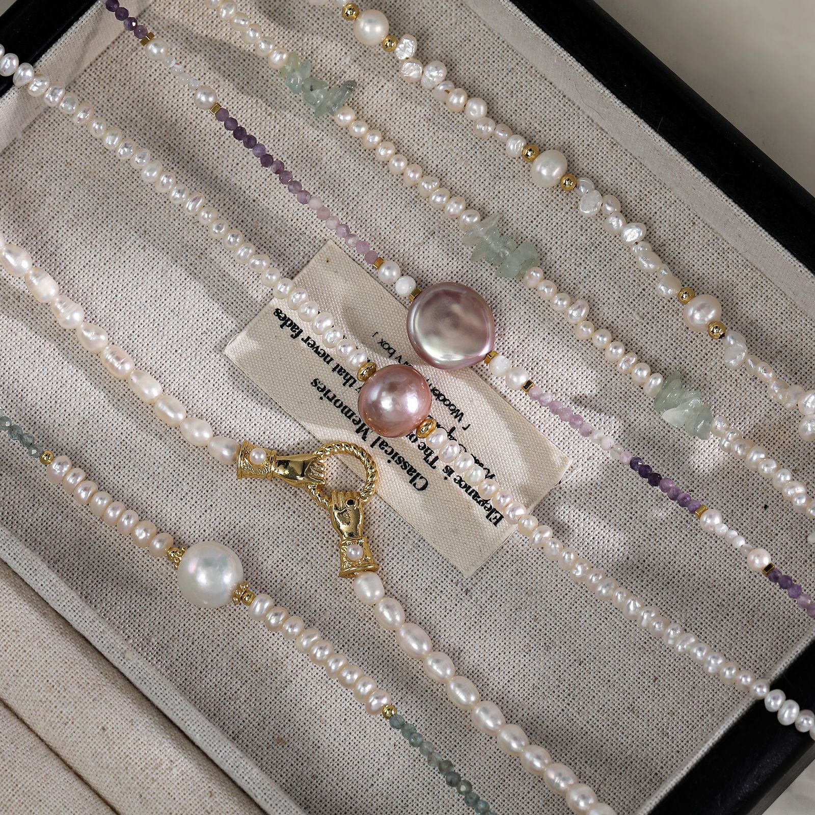 Freshwater Pearl Necklace With 5-6mm Near-Round Pearls In Copper Setting, Commute Style