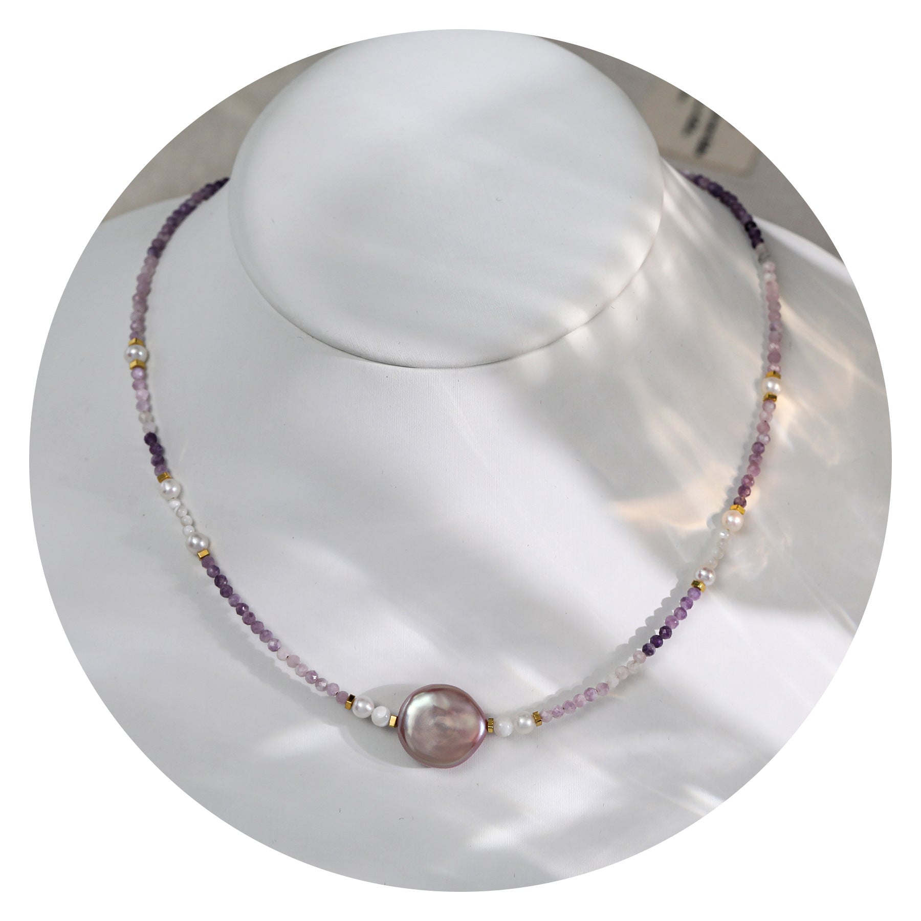 Freshwater Pearl Necklace With 5-6mm Near-Round Pearls In Copper Setting, Commute Style