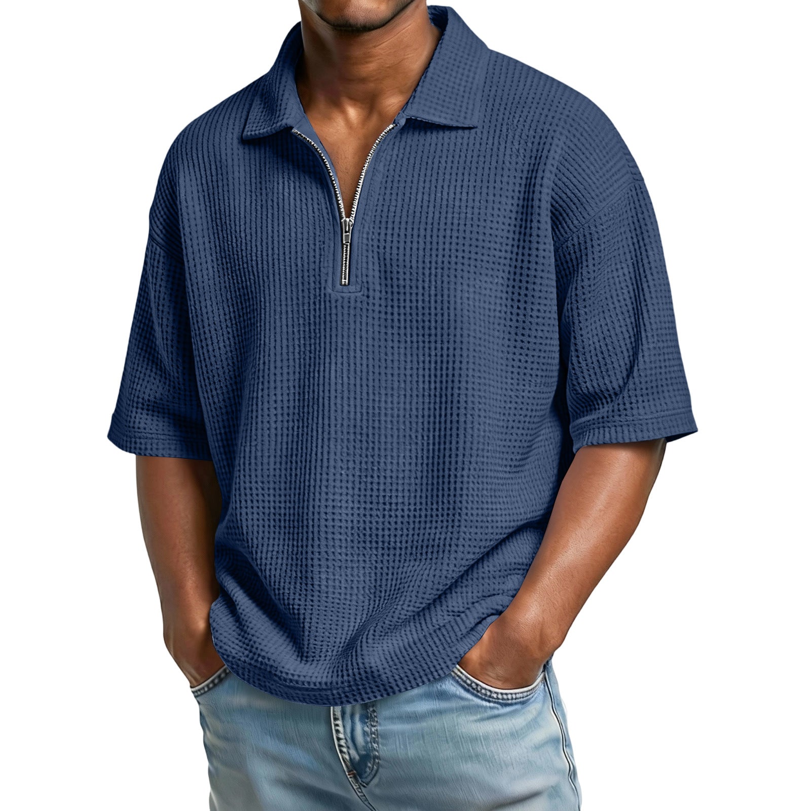 Solid Color Casual Short Sleeve  For Men In Polyester Fabric Featuring Knitted Craft