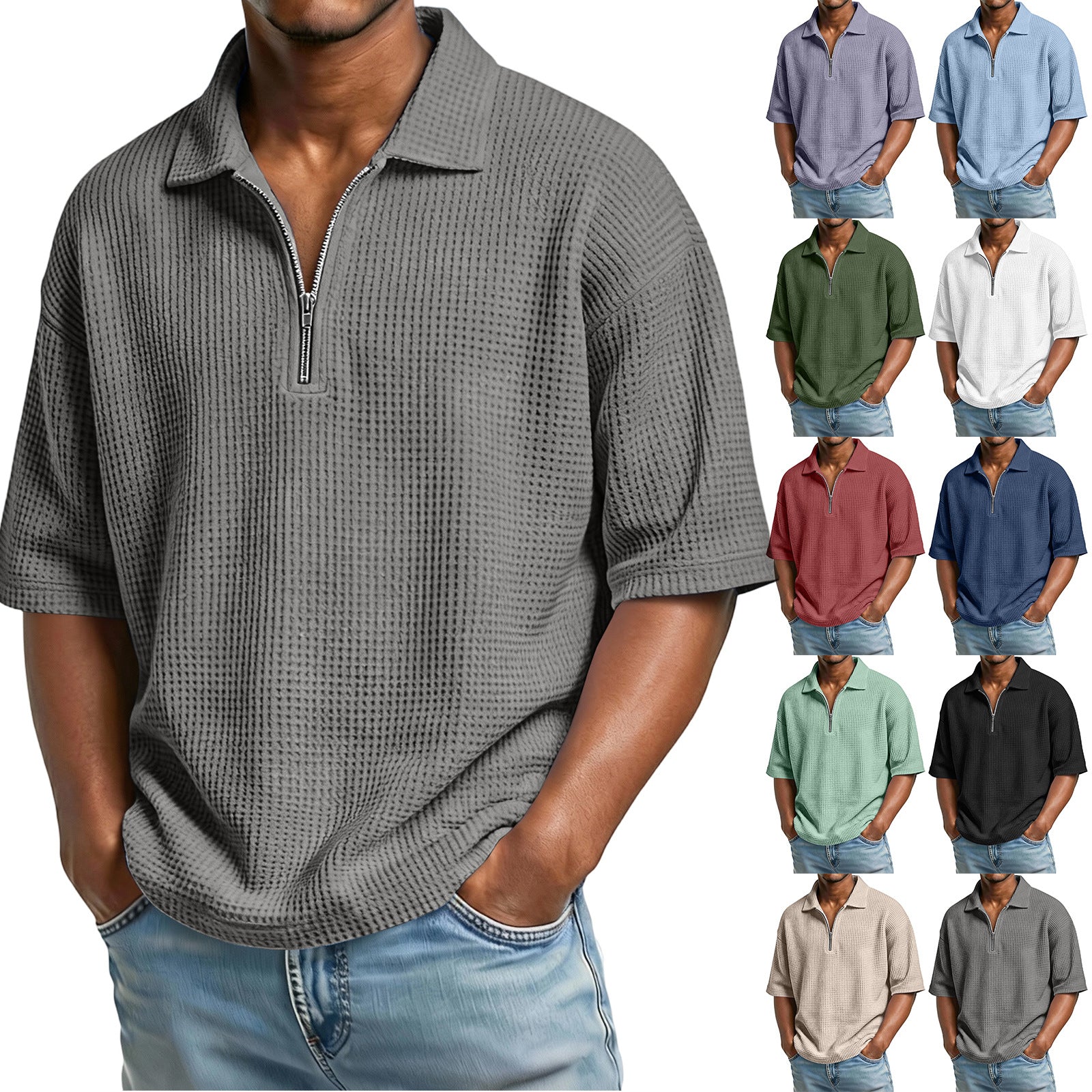 Solid Color Casual Short Sleeve  For Men In Polyester Fabric Featuring Knitted Craft
