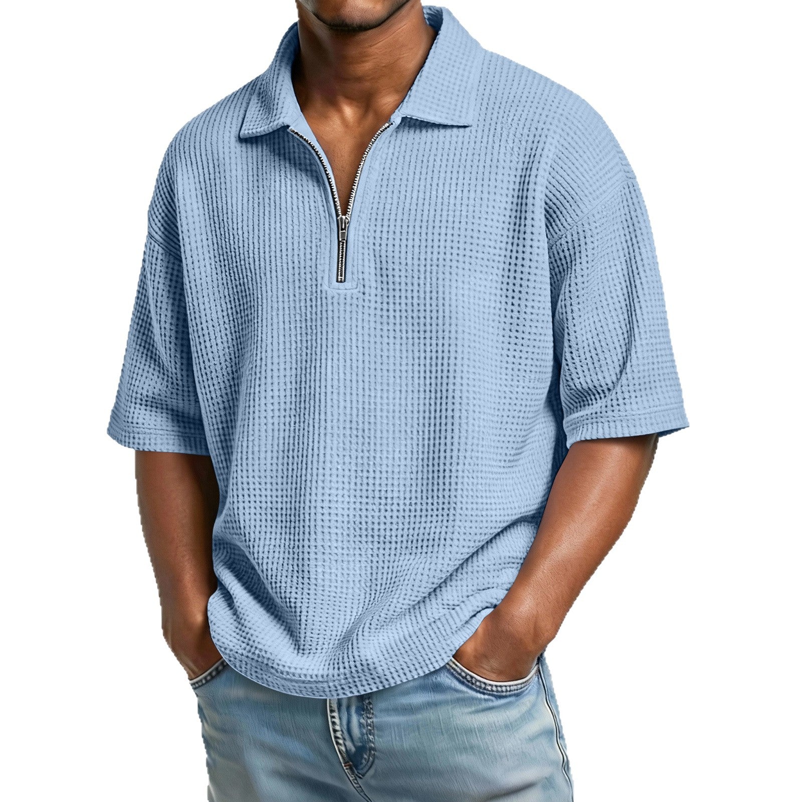 Solid Color Casual Short Sleeve  For Men In Polyester Fabric Featuring Knitted Craft