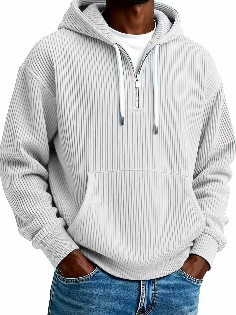 Men's Casual Solid Color Dyed Black Long Sleeve Polyester Hoodie