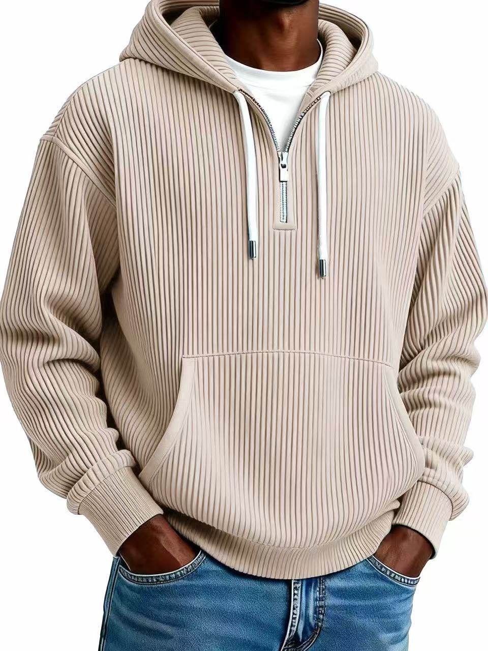 Men's Casual Solid Color Dyed Black Long Sleeve Polyester Hoodie
