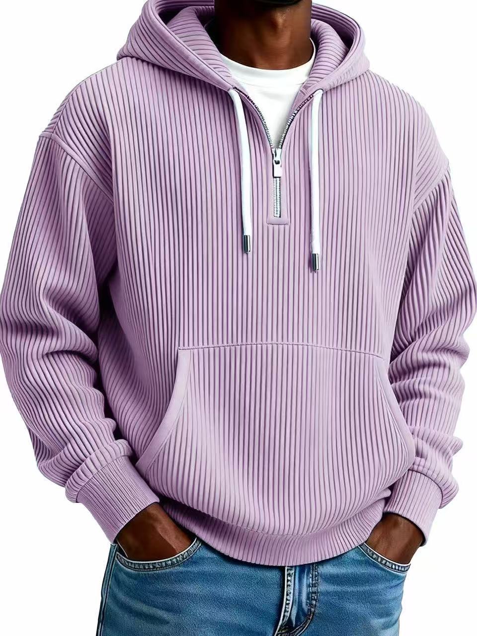 Men's Casual Solid Color Dyed Black Long Sleeve Polyester Hoodie
