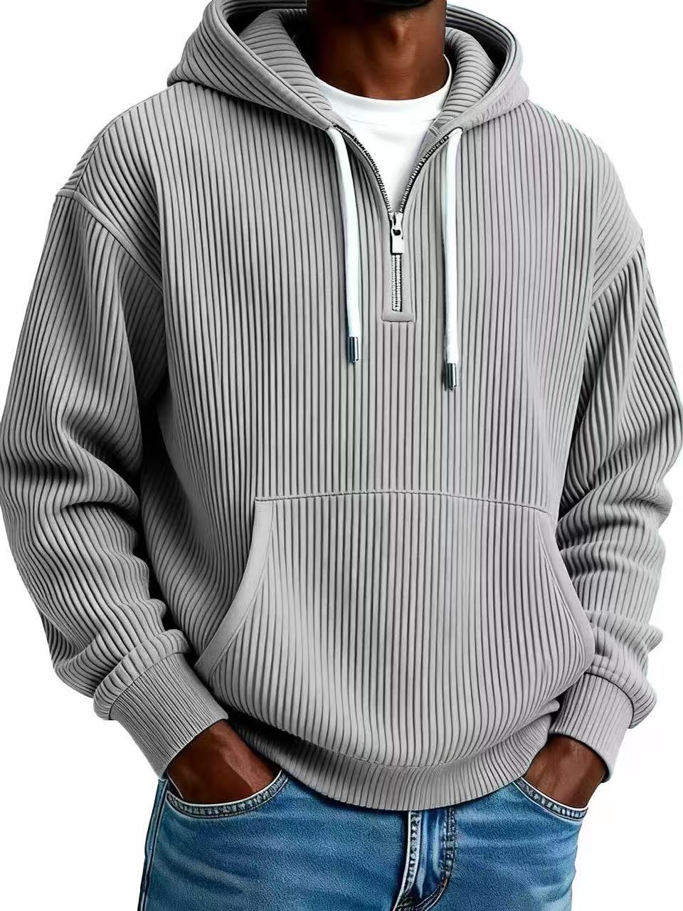 Men's Casual Solid Color Dyed Black Long Sleeve Polyester Hoodie
