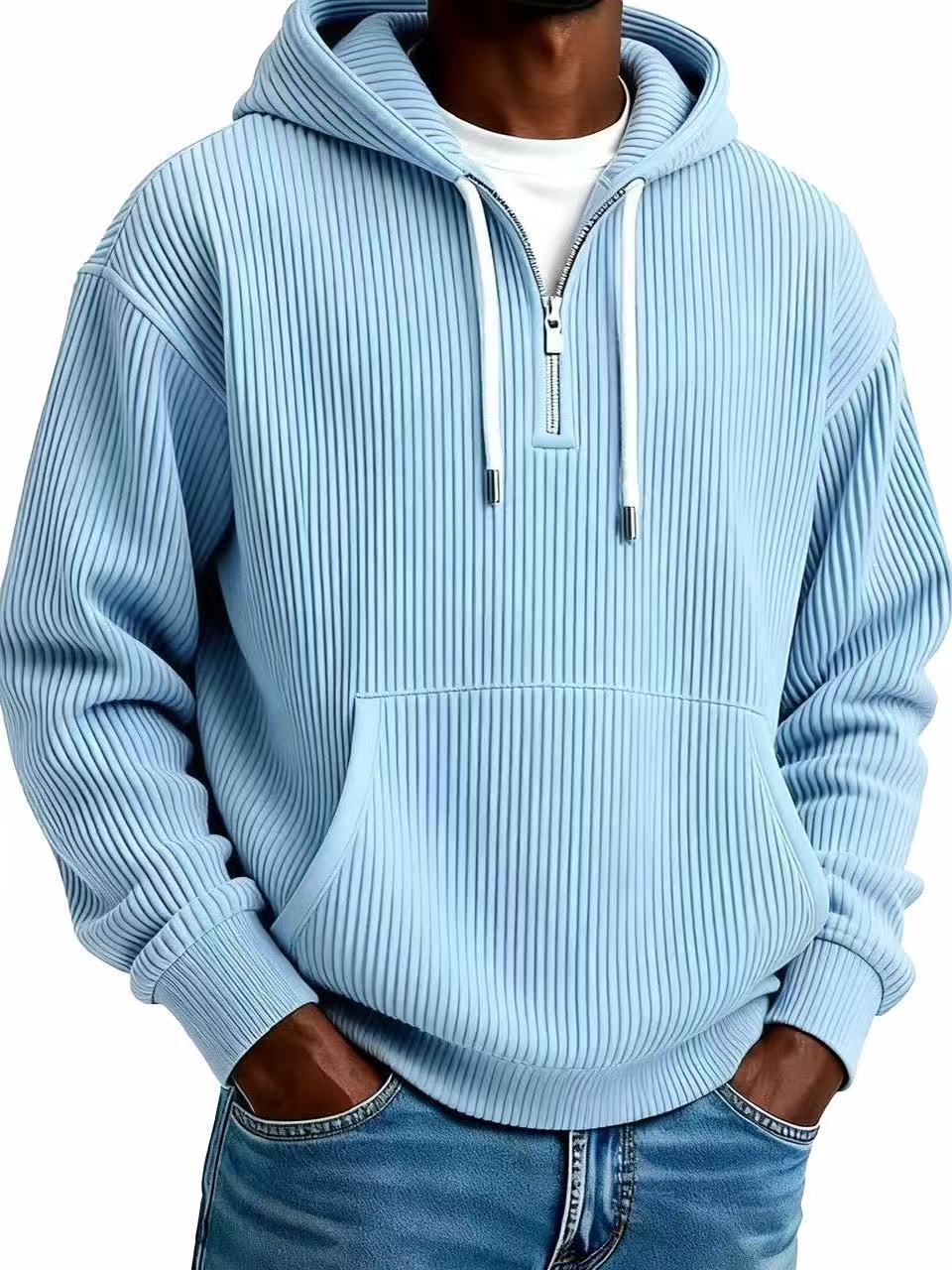 Men's Casual Solid Color Dyed Black Long Sleeve Polyester Hoodie