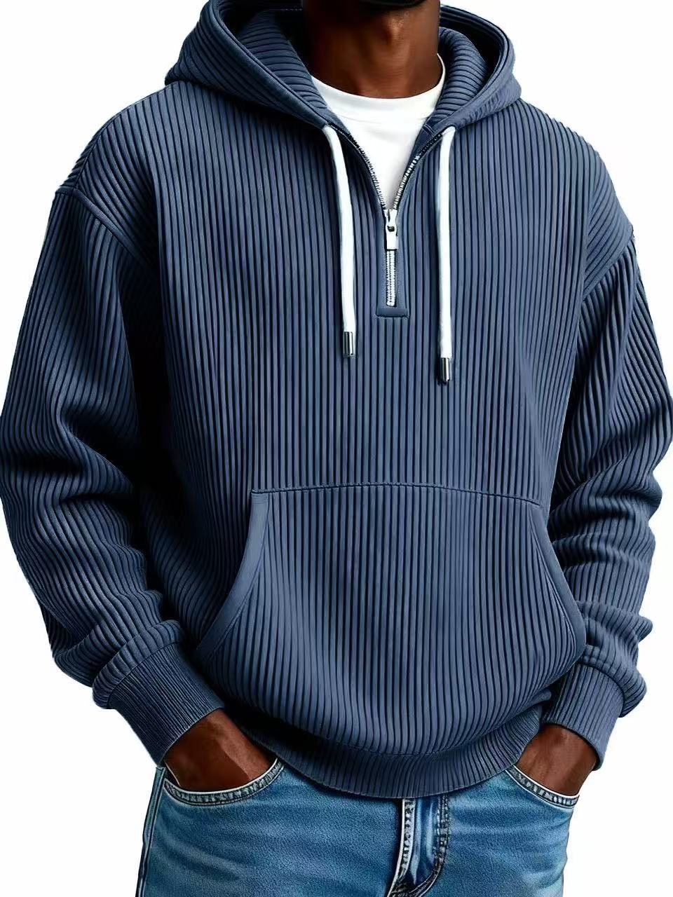 Men's Casual Solid Color Dyed Black Long Sleeve Polyester Hoodie