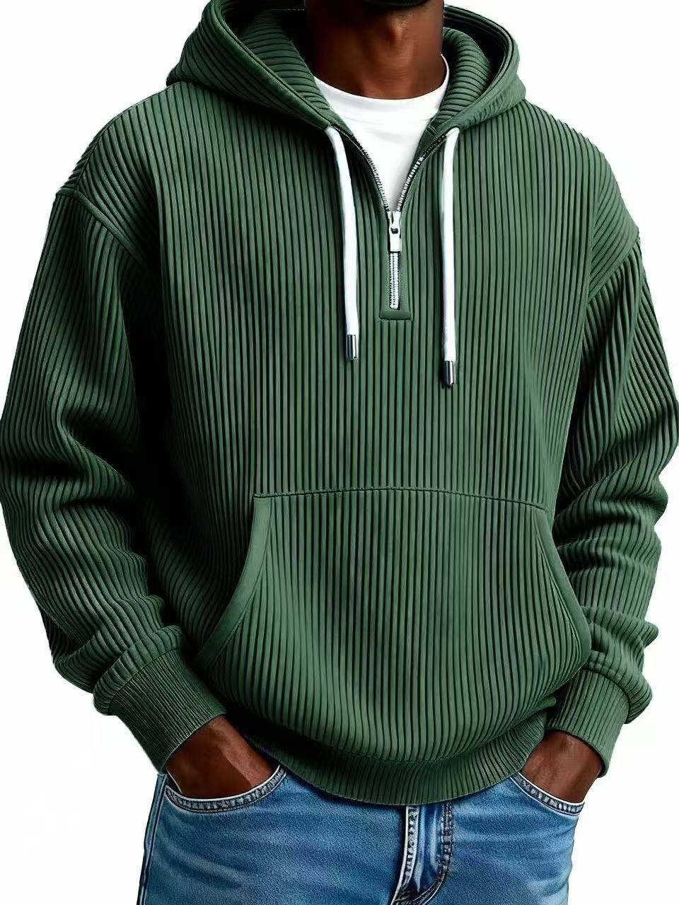 Men's Casual Solid Color Dyed Black Long Sleeve Polyester Hoodie