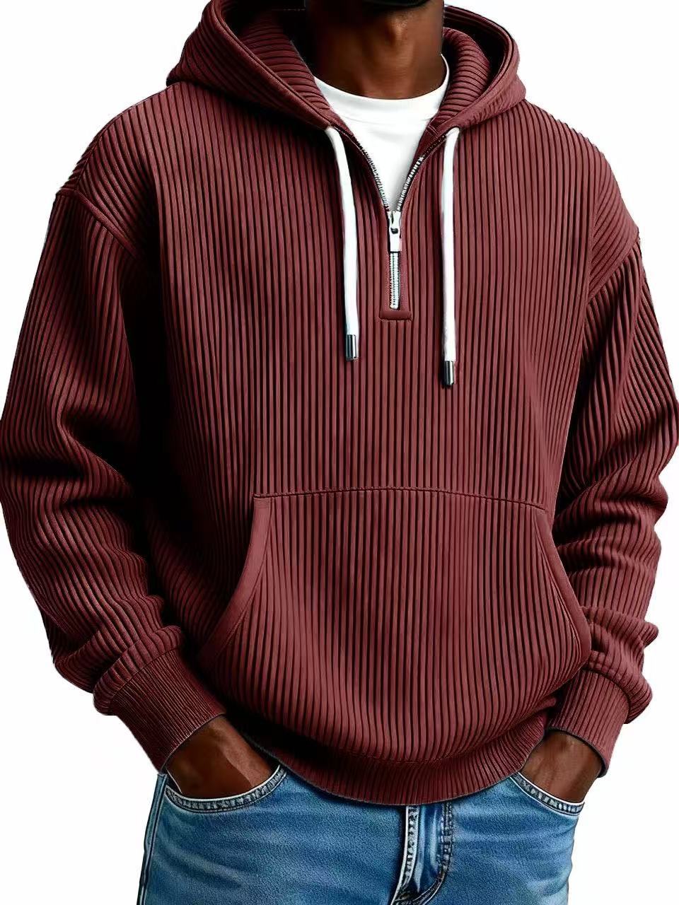 Men's Casual Solid Color Dyed Black Long Sleeve Polyester Hoodie