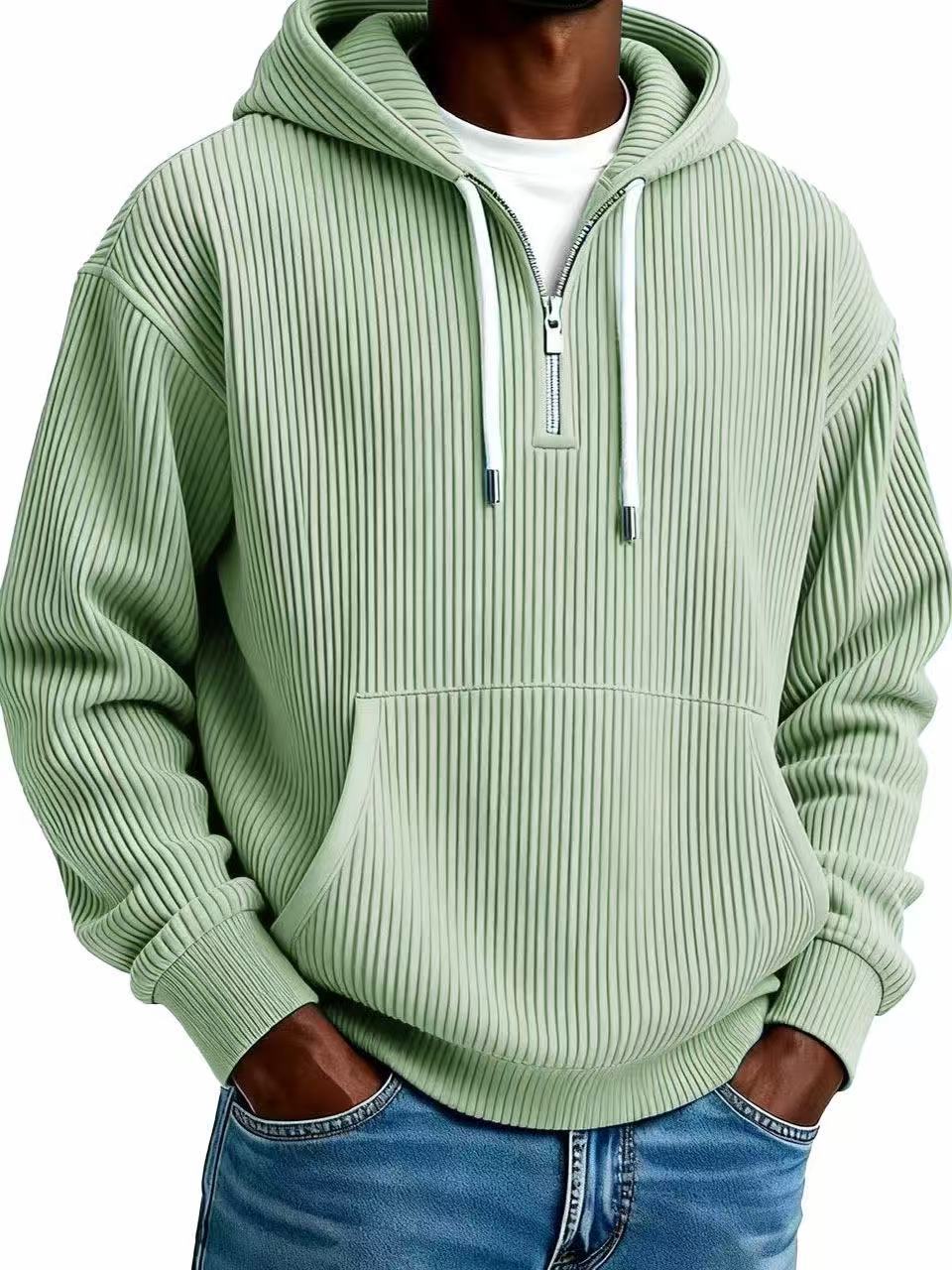 Men's Casual Solid Color Dyed Black Long Sleeve Polyester Hoodie