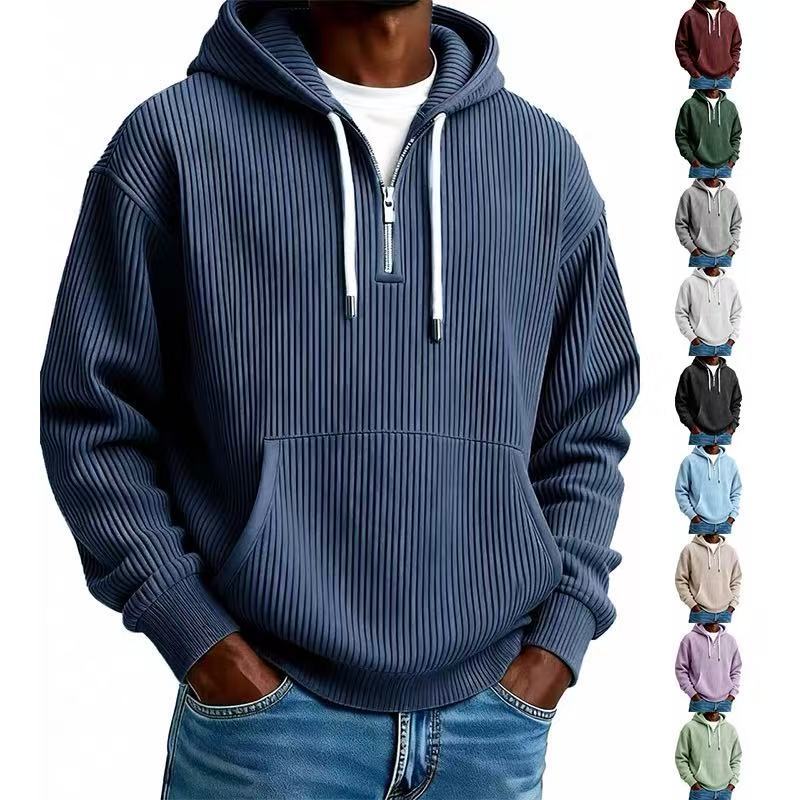 Men's Casual Solid Color Dyed Black Long Sleeve Polyester Hoodie